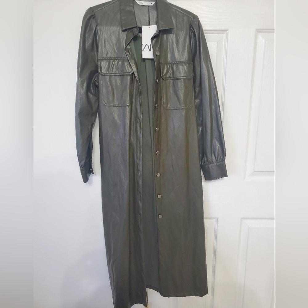 NWT Zara Dark Green Lucia Faux Leather Dress